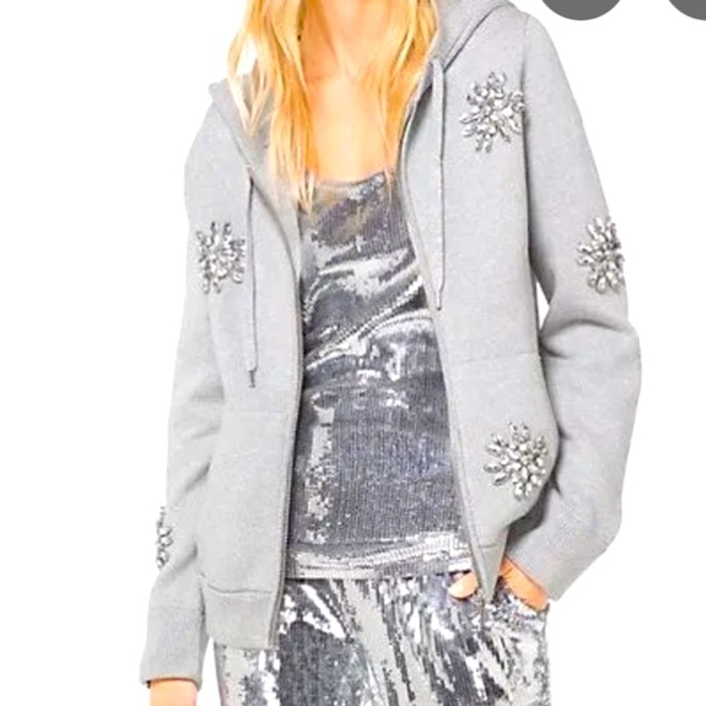 Michael Kors Gray Hoodie with Crystal Embellishments